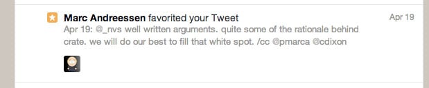 Marc Andreessen favorites our Tweet