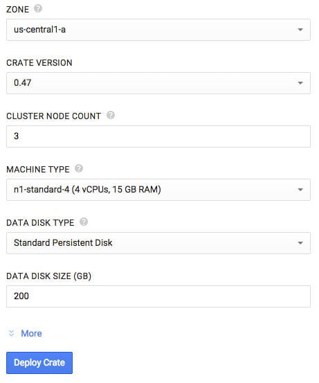 Google Click-to-deploy fields for Crate