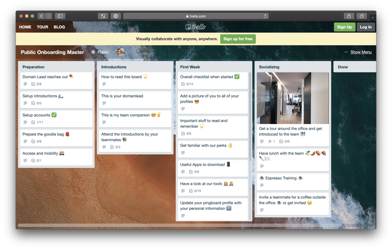 Screen shot of our template Trello board